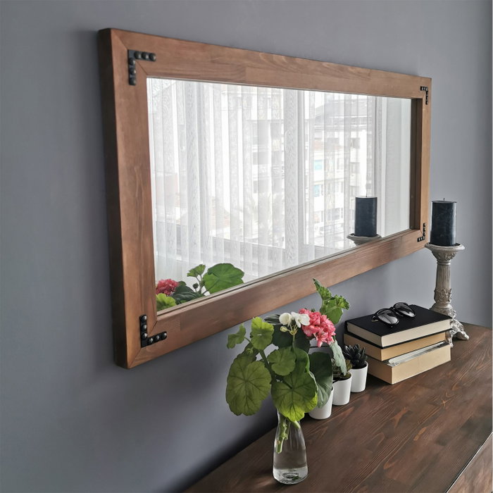 Hanah Home Espejo de Madera Maciza de Pino Color Nogal Hanah Home Espejo de Madera Maciza de Pino Color Nogal